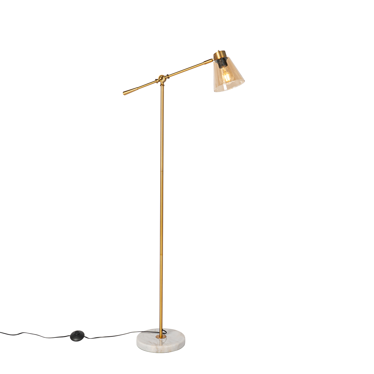QAZQA Art deco vloerlamp brons met marmer en amber glas - Nina