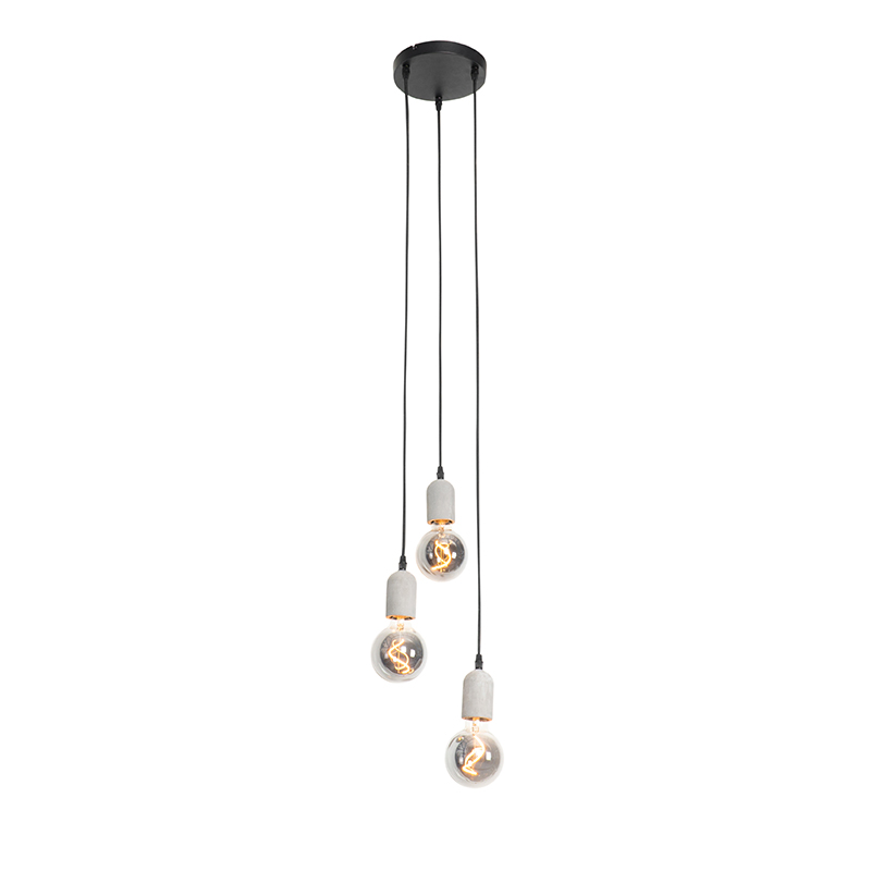 QAZQA Industriële hanglamp met beton rond 3-lichts - Pedra - Zwart
