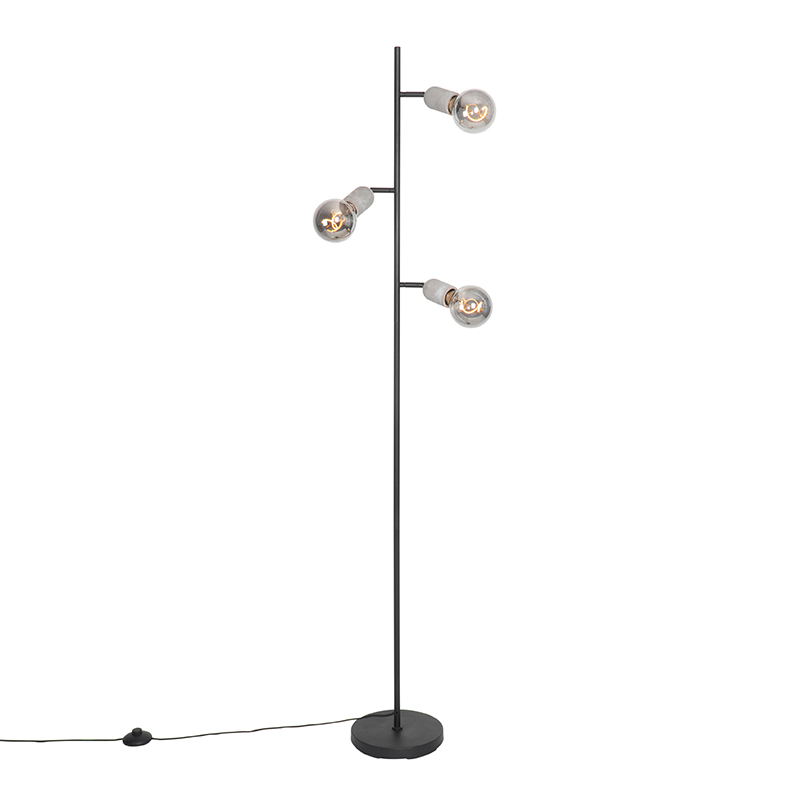 QAZQA Industriële vloerlamp met beton 3-lichts - Pedra - Zwart