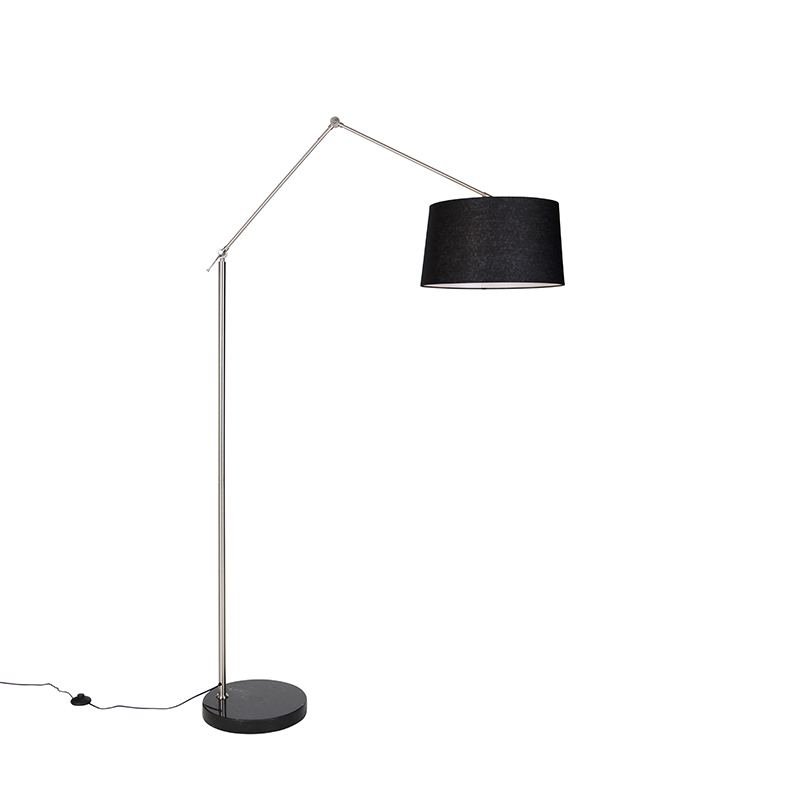 QAZQA Moderne vloerlamp staal met kap linnen 45 cm - Editor - Zwart