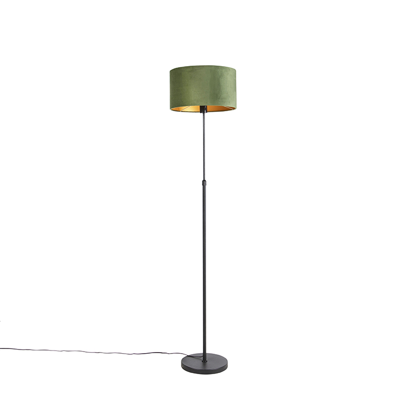 QAZQA Vloerlamp zwart met velours kap met goud 35 cm - Parte - Groen