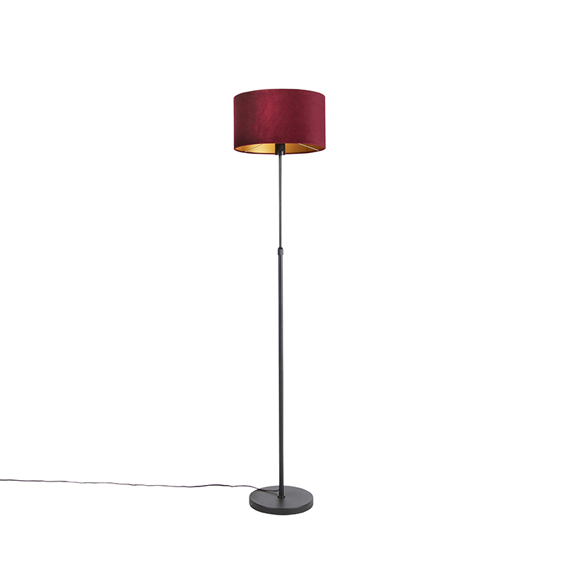QAZQA Vloerlamp zwart met velours kap met goud 35 cm - Parte - Rood
