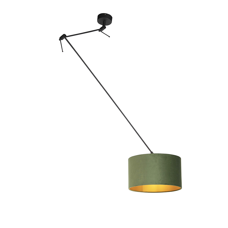 QAZQA Hanglamp zwart met velours kap met goud 35 cm - Blitz - Groen