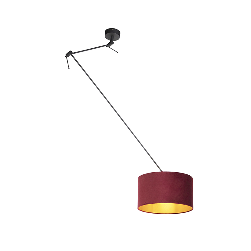QAZQA Hanglamp zwart met velours kap met goud 35 cm - Blitz - Rood