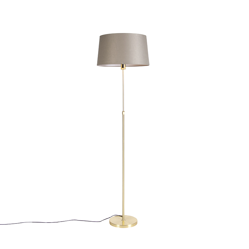 QAZQA Vloerlamp brons met linnen kap taupe 45 cm verstelbaar - Parte
