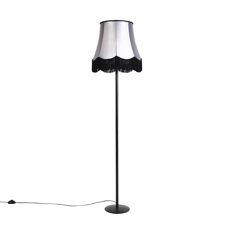 QAZQA Retro vloerlamp Granny kap met grijs 45 cm - Simplo - Zwart