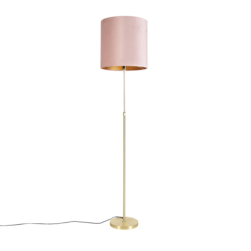 QAZQA Vloerlamp goud/messing met velours kap 40/40 cm - Parte - Roze