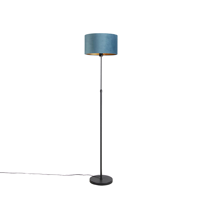 QAZQA Vloerlamp zwart met velours kap met goud 35 cm - Parte - Blauw