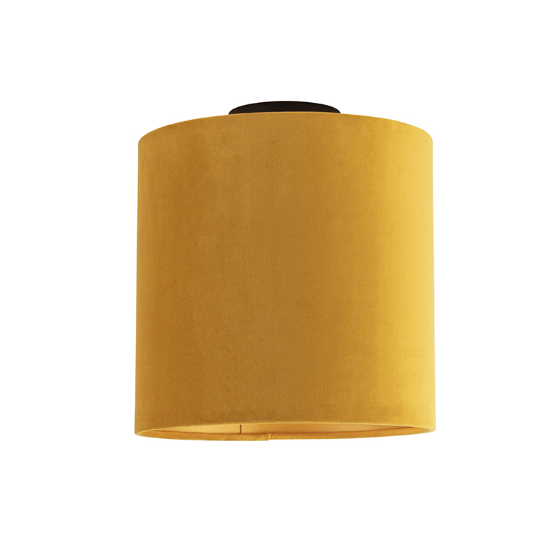 QAZQA Plafondlamp met velours kap oker met goud 25 cm - Combi zwart - Geel
