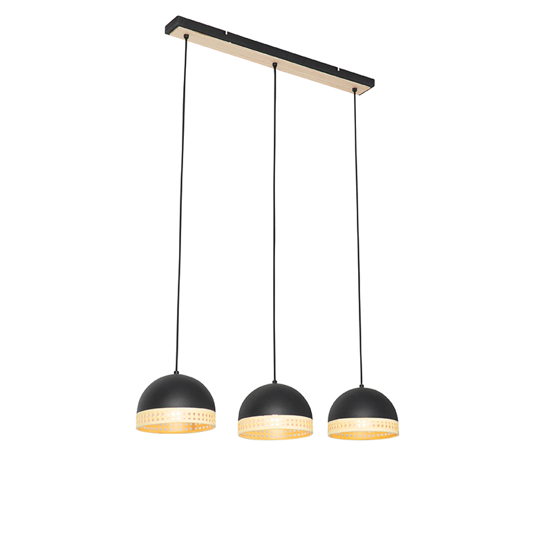 QAZQA Oosterse hanglamp met rotan 3-lichts - Magna Rotan - Zwart