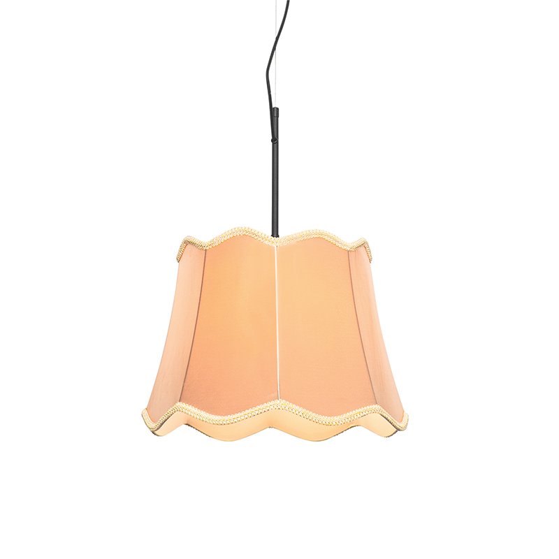 QAZQA Klassieke hanglamp zwart met lampenkap goud - Nona