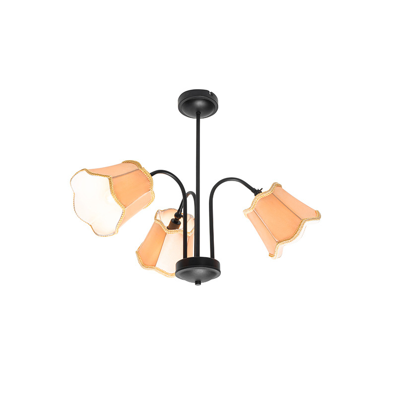 QAZQA Klassieke plafondlamp zwart met lampenkap goud 3-lichts - Nona