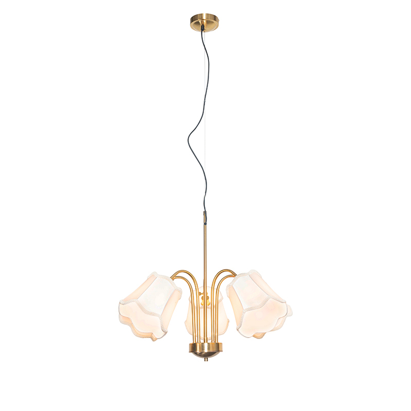 QAZQA Klassieke hanglamp messing met witte lampenkap 5-lichts - Nona