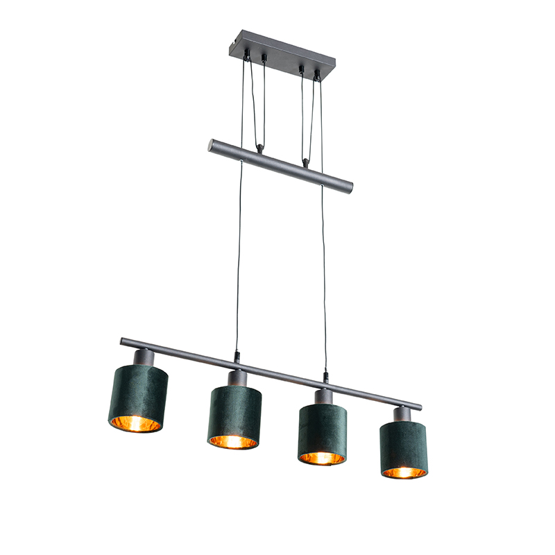 QAZQA Moderne hanglamp zwart met kap 4-lichts - Merwe - Groen
