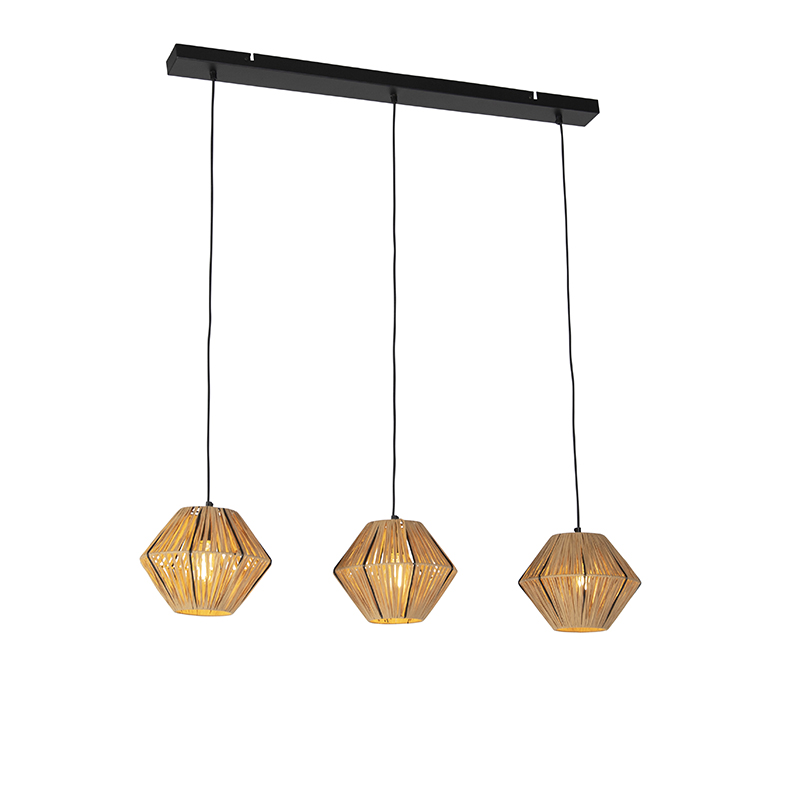QAZQA Oosterse hanglamp rotan 3-lichts - Straw