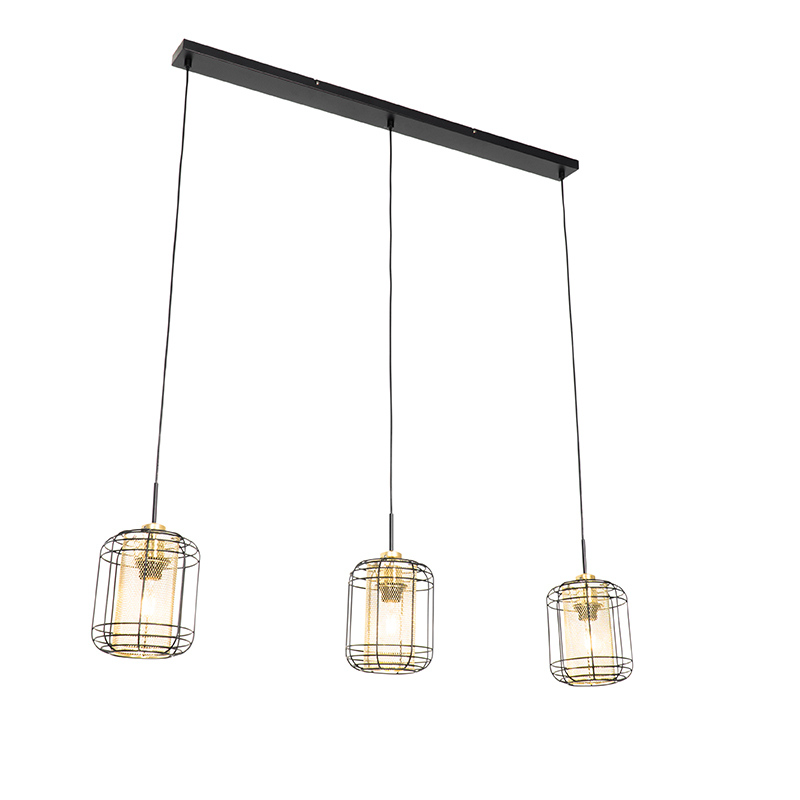QAZQA Design hanglamp met goud langwerpig 3-lichts - Gaze - Zwart