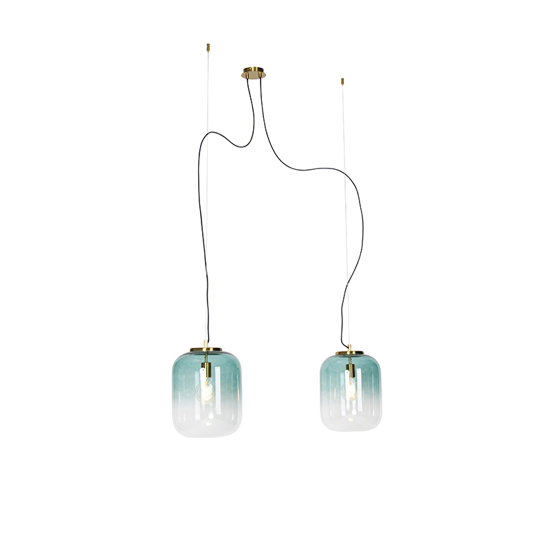 QAZQA Design hanglamp goud met glas 2-lichts - Bliss - Groen