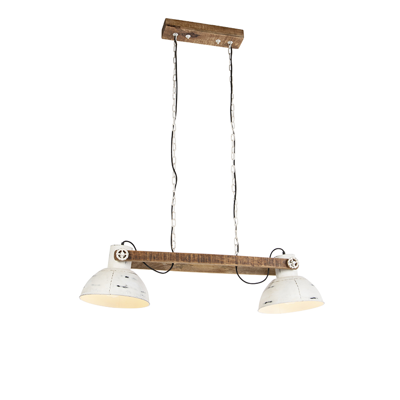 QAZQA Industriële hanglamp wit met mango hout 2-lichts - Mangoes