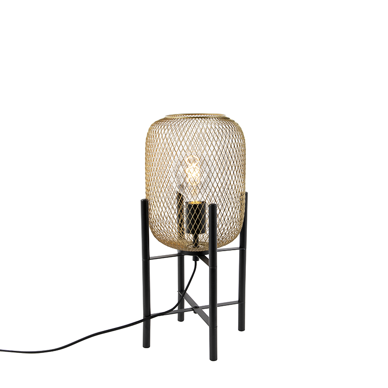 QAZQA Moderne zwart met gouden tafellamp - Bliss Mesh