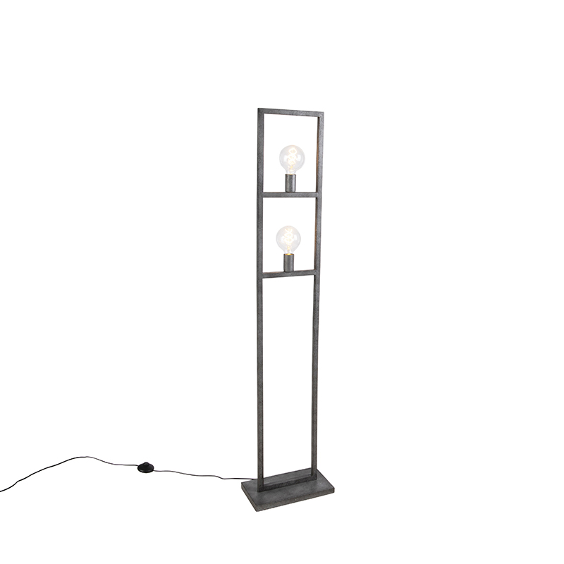 QAZQA Moderne vloerlamp antiek zilver 2-lichts - Simple Cage 2 - Grijs