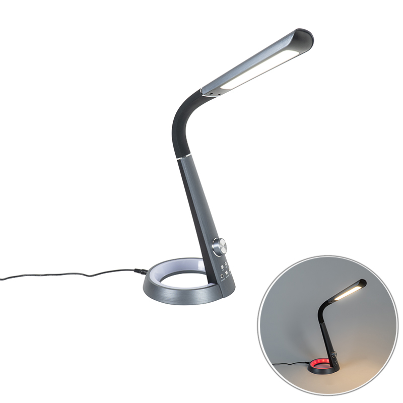 QAZQA Bureaulamp incl. LED RGBW en USB-aansluiting - Manuel - Zwart