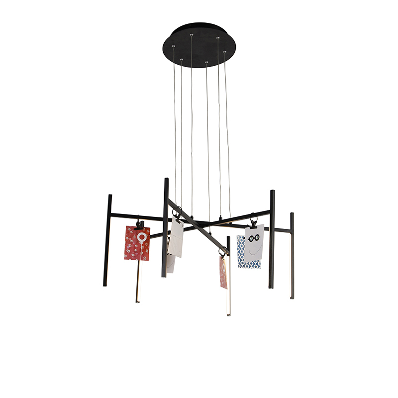 QAZQA Design hanglamp 3-staps dimbaar 6-lichts - Kroon - Zwart