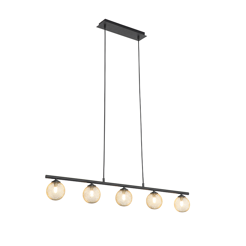 QAZQA Moderne hanglamp zwart met 100 cm 5-lichts - Athens Wire - Goud