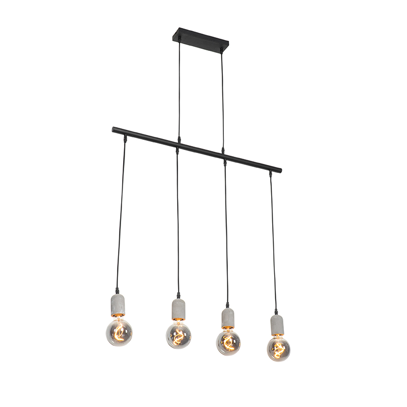 QAZQA Hanglamp met beton 4-lichts - Pedra - Zwart