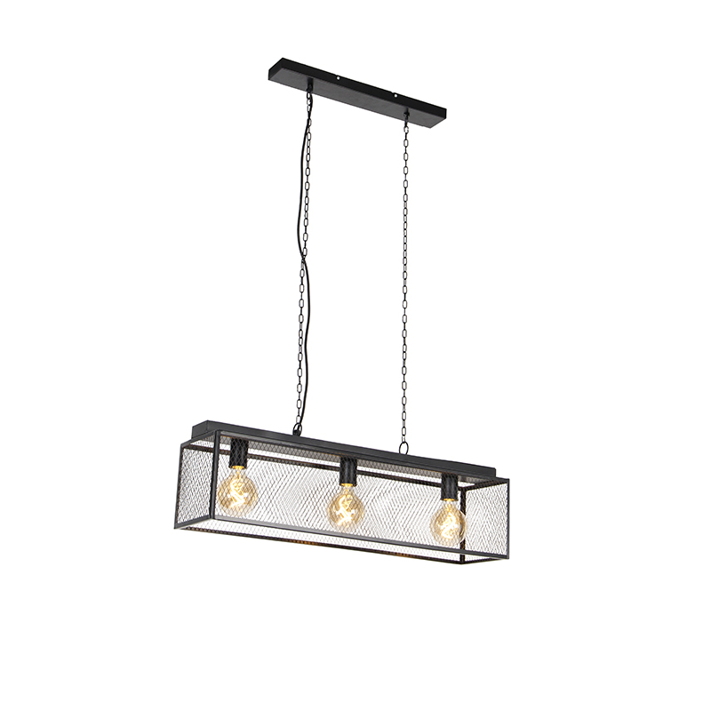 QAZQA Industriële hanglamp 3-lichts - Cage Robusto - Zwart