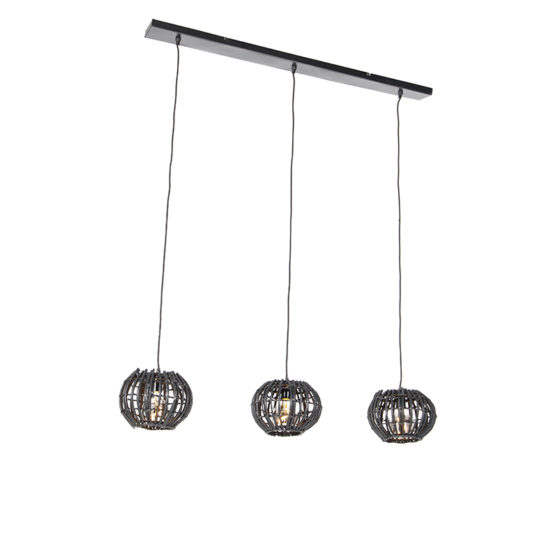QAZQA Landelijke hanglamp langwerpig 3-lichts - Canna - Zwart