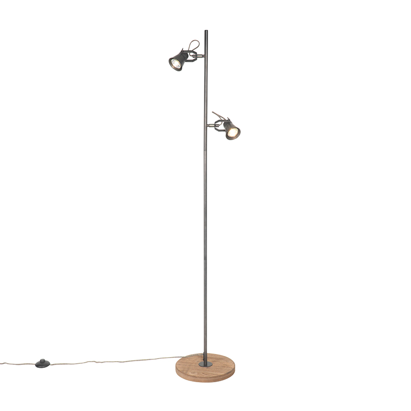 QAZQA Landelijke vloerlamp met hout - Jelle - Zwart