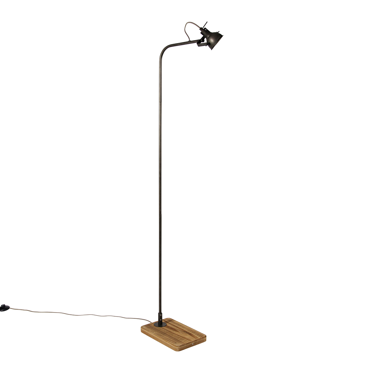 QAZQA Industriële vloerlamp met hout - Reena - Zwart