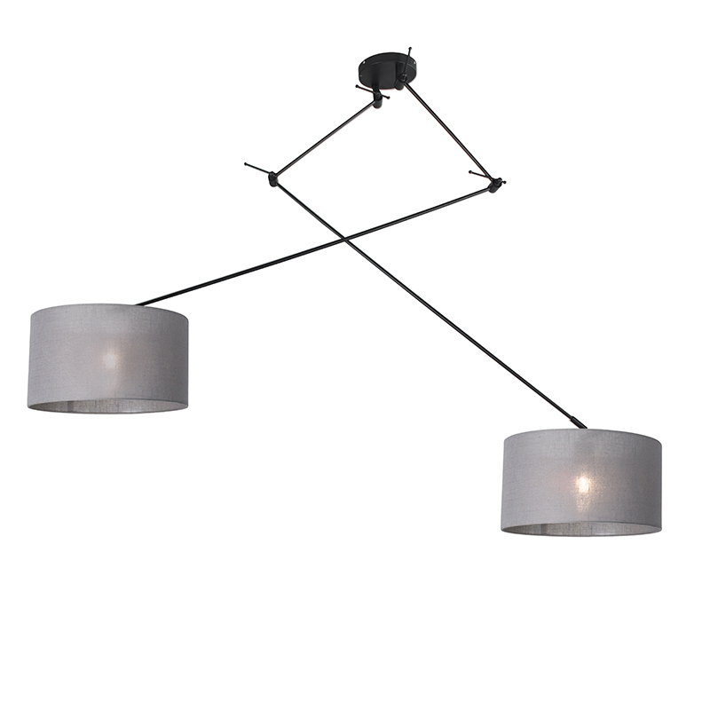 QAZQA Hanglamp zwart met kap 35 cm verstelbaar 2-lichts - Blitz - Grijs