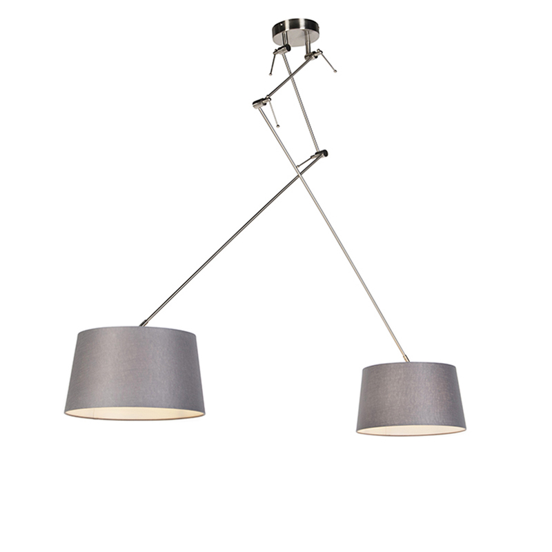 QAZQA Hanglamp zwart met linnen kappen donker 35 cm 2-lichts - Blitz - Grijs