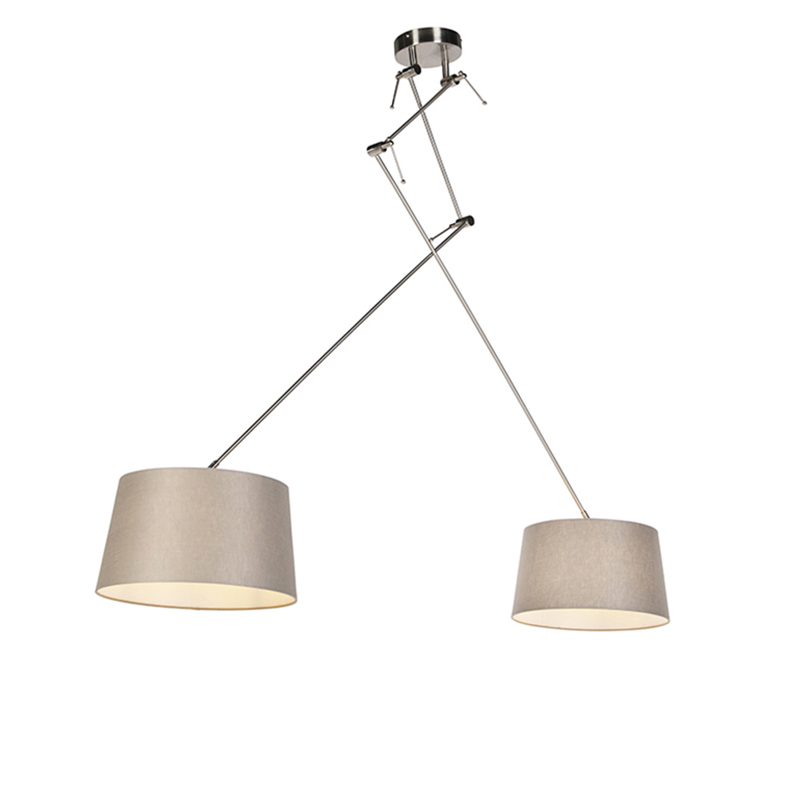 QAZQA Hanglamp staal met linnen kappen taupe 35 cm 2-lichts - Blitz