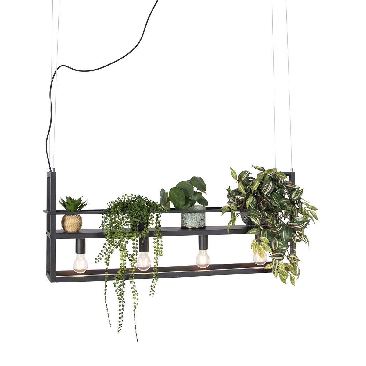 QAZQA Industriële hanglamp met 4-lichts rek - Cage Rack - Zwart