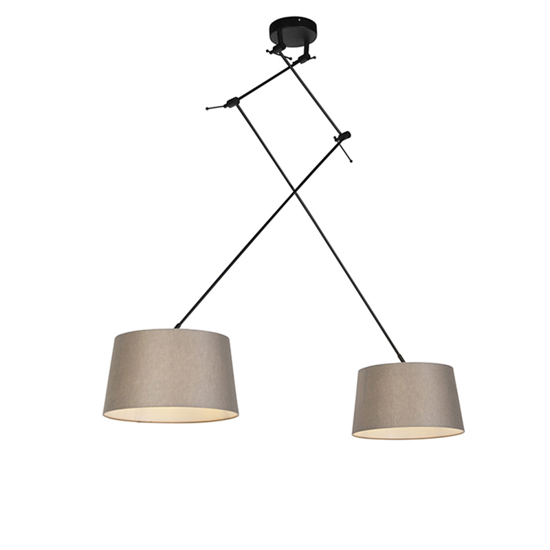 QAZQA Hanglamp zwart met linnen kappen taupe 35 cm 2-lichts - Blitz
