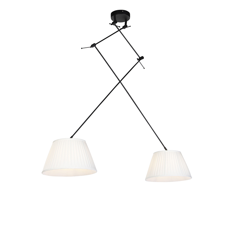 QAZQA Hanglamp zwart met plisse kappen crème 35 cm 2-lichts - Blitz