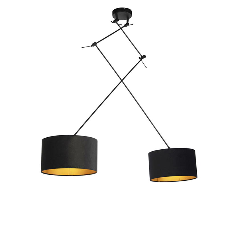 QAZQA Hanglamp met velours kappen met goud 35 cm 2-lichts - Blitz - Zwart