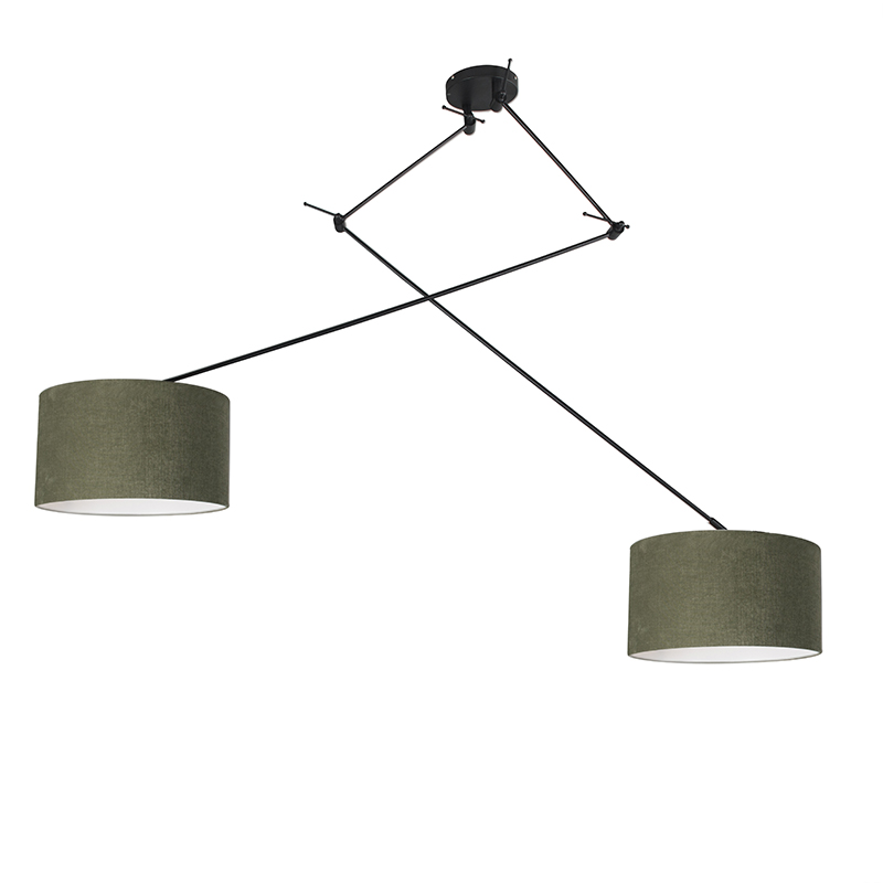 QAZQA Hanglamp zwart met kap 35 cm verstelbaar 2-lichts - Blitz - Groen
