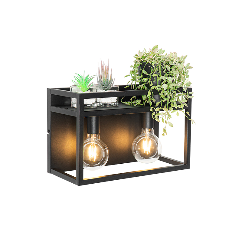 QAZQA Industriële wandlamp met rek 2-lichts - Cage Rack - Zwart