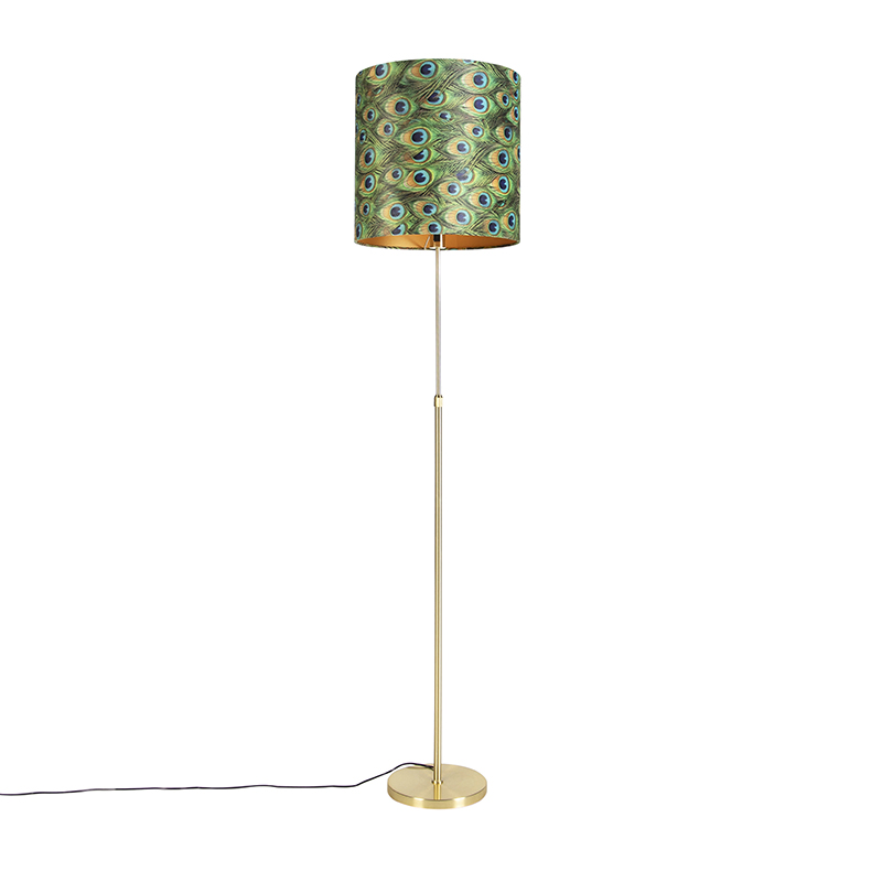 QAZQA Vloerlamp goud/messing met velours kap pauw 40/40 cm - Parte