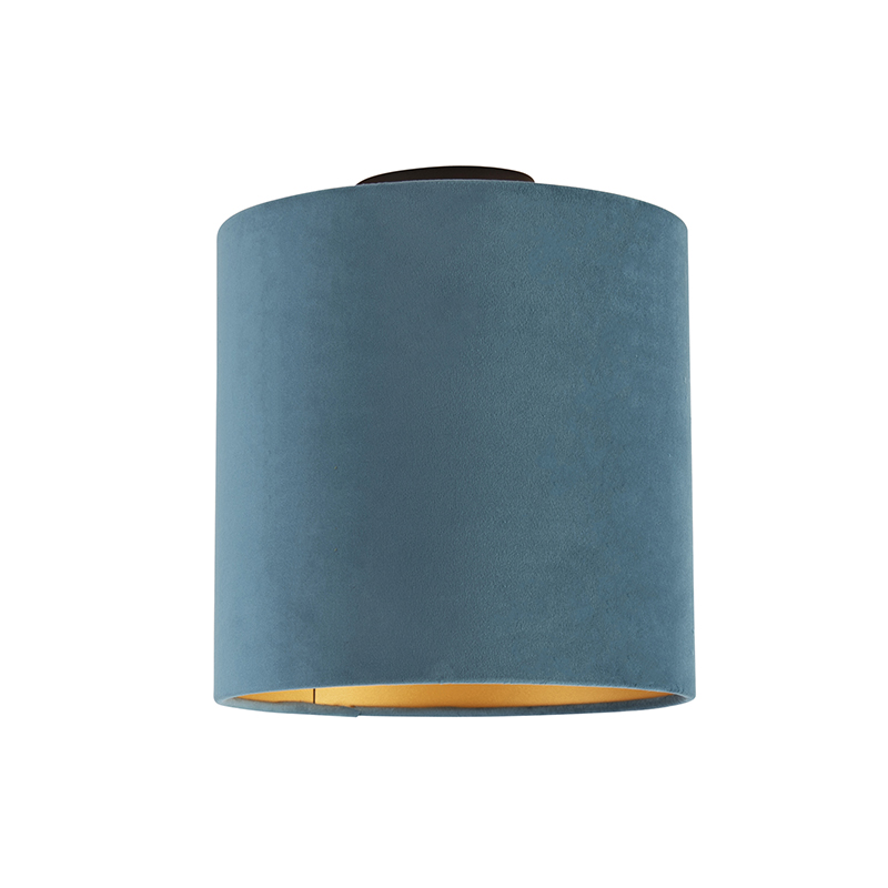 QAZQA Plafondlamp met velours kap met goud 25 cm - Combi zwart - Blauw