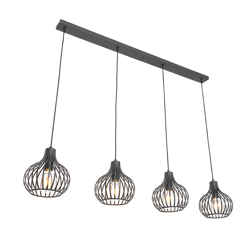 QAZQA Moderne hanglamp 4-lichts - Saffira - Zwart