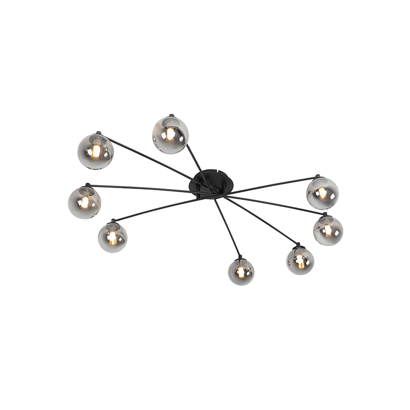 QAZQA Moderne plafondlamp 8-lichts met smoke glas - Athens - Zwart