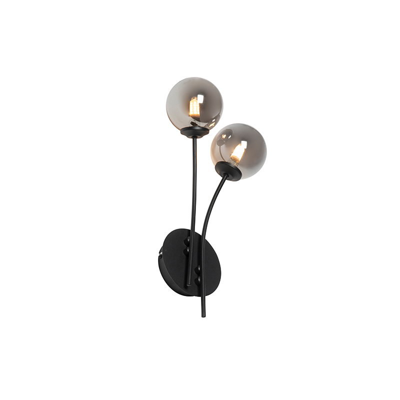 QAZQA Moderne wandlamp 2-lichts met smoke glas - Athens - Zwart