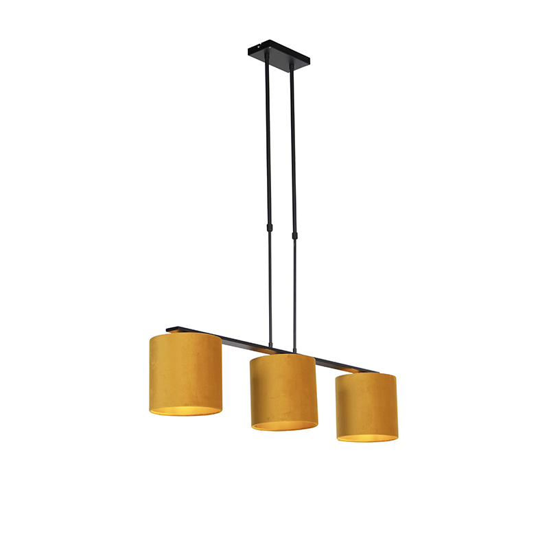 QAZQA Hanglamp met velours kappen met goud 20cm - Combi 3 Deluxe - Geel