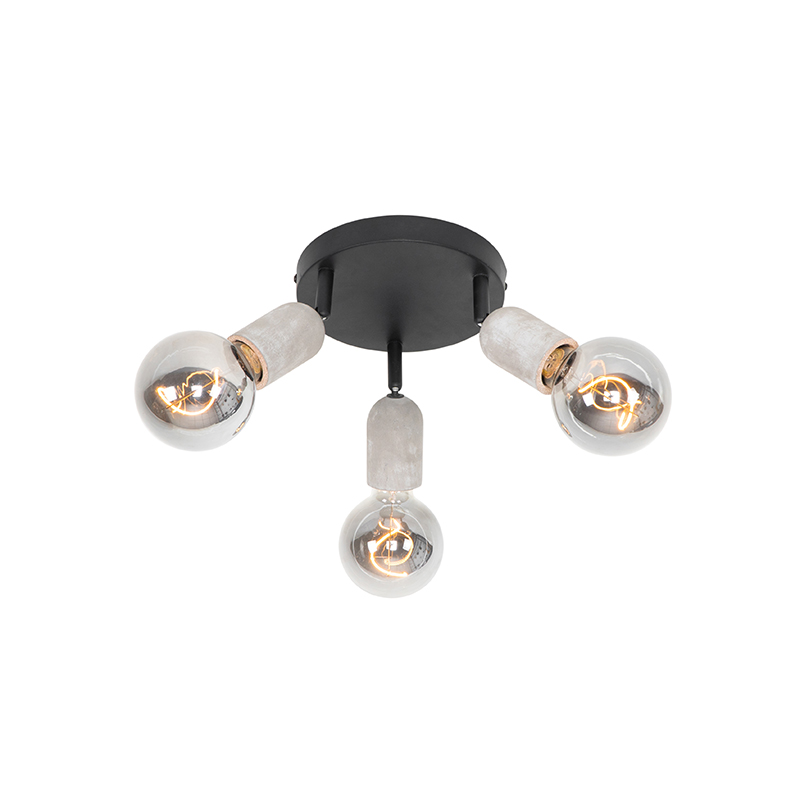 QAZQA Plafondspot met beton rond 3-lichts - Pedra - Zwart