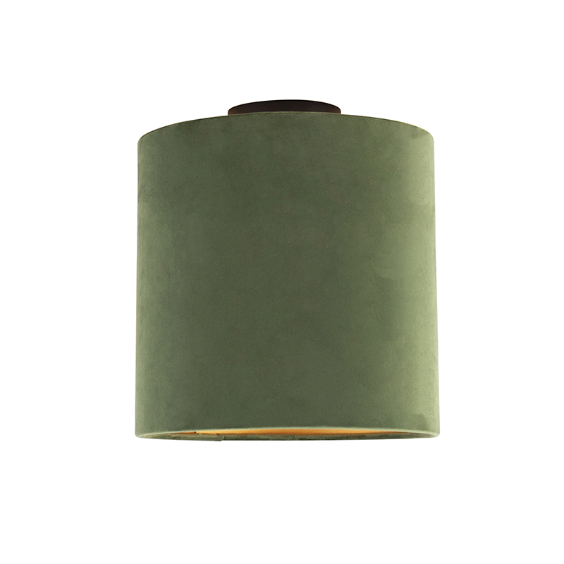 QAZQA Plafondlamp met velours kap met goud 25 cm - Combi zwart - Groen