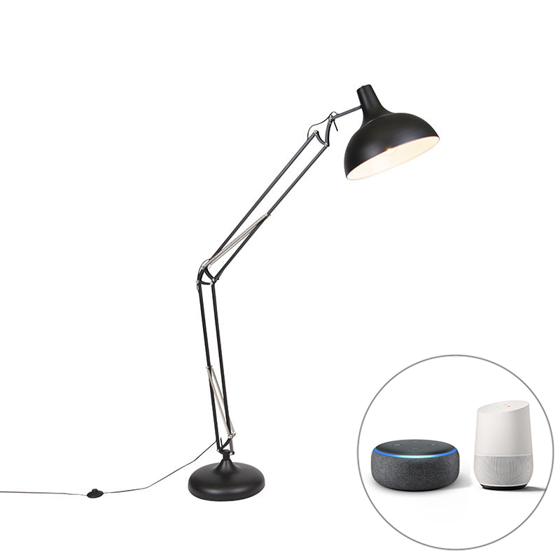 QAZQA Smart vloerlamp verstelbaar incl. Wifi A60 - Hobby - Zwart